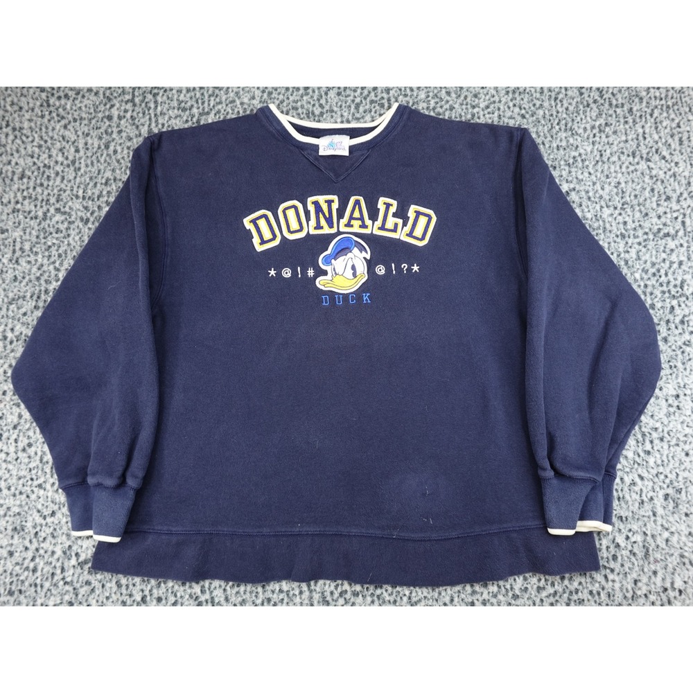 Disneyland Resort Sweatshirt Mens Large Navy Blue Donald Duck Embroidered 90s
